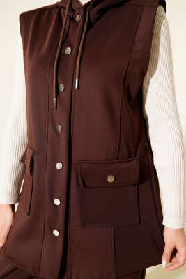 Çıtçıtlı Kapüşonlu Scuba Yelek Takım Kahve - İkili Takım