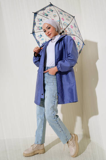 Çıtçıtlı Kapüşonlu Trençkot Leylak - Trençkot