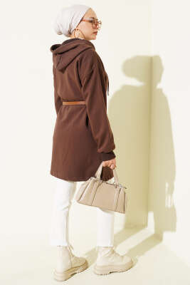 Çıtçıtlı Kemerli Üç İplik Hırka Kahve - Hırka