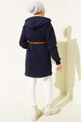 Çıtçıtlı Kemerli Üç İplik Hırka Lacivert - Hırka