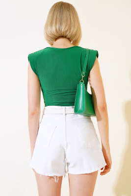 Çıtçıtlı Kolsuz Body Yeşil - Kadın Giyim Modelleri