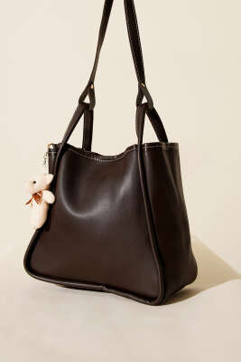 Çıtçıtlı Makyaj Çantalı Kadın El Çantası Acı Kahve - GÜZEL ÇANTA