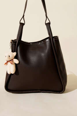 Çıtçıtlı Makyaj Çantalı Kadın El Çantası Acı Kahve - Kol Çantası