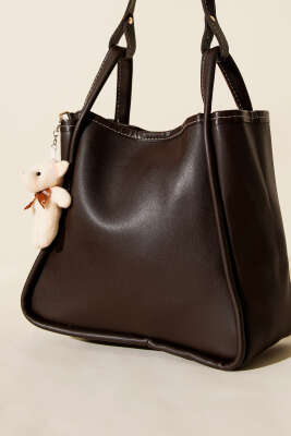 Çıtçıtlı Makyaj Çantalı Kadın El Çantası Acı Kahve - Kol Çantası