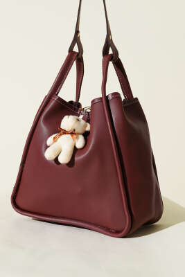 Çıtçıtlı Makyaj Çantalı Kadın El Çantası Bordo - GÜZEL ÇANTA