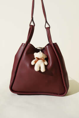 Çıtçıtlı Makyaj Çantalı Kadın El Çantası Bordo - Kol Çantası