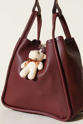 Çıtçıtlı Makyaj Çantalı Kadın El Çantası Bordo - Kol Çantası