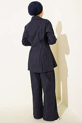 Çıtçıtlı Mini Taşlı Kot İkili Takım Lacivert - İkili Takım