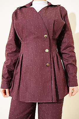 Çıtçıtlı Mini Taşlı Kot İkili Takım Mürdüm - İkili Takım