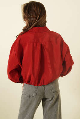Çıtçıtlı Paraşüt Kısa Gömlek Bordo - Kadın Giyim Modelleri