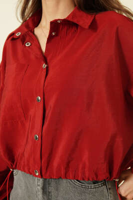 Çıtçıtlı Paraşüt Kısa Gömlek Bordo - Kadın Giyim Modelleri