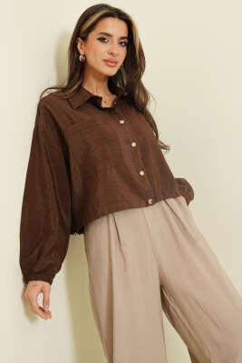 Çıtçıtlı Paraşüt Kısa Gömlek Kahve - Kadın Giyim Modelleri