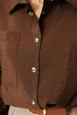 Çıtçıtlı Paraşüt Kısa Gömlek Kahve - Kadın Giyim Modelleri