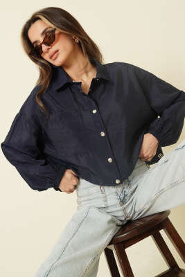 Çıtçıtlı Paraşüt Kısa Gömlek Lacivert - DİVON