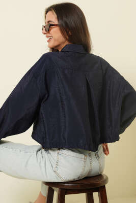 Çıtçıtlı Paraşüt Kısa Gömlek Lacivert - Kadın Giyim Modelleri