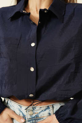 Çıtçıtlı Paraşüt Kısa Gömlek Lacivert - Kadın Giyim Modelleri