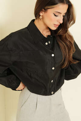 Çıtçıtlı Paraşüt Kısa Gömlek Siyah - DİVON