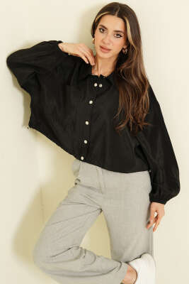 Çıtçıtlı Paraşüt Kısa Gömlek Siyah - Kadın Giyim Modelleri