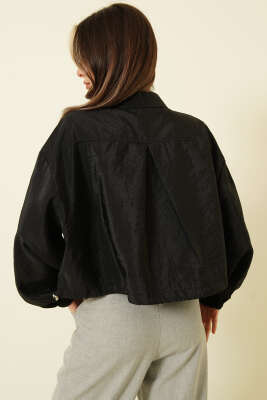 Çıtçıtlı Paraşüt Kısa Gömlek Siyah - Kadın Giyim Modelleri