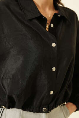 Çıtçıtlı Paraşüt Kısa Gömlek Siyah - Kadın Giyim Modelleri