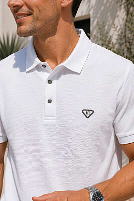 Çıtçıtlı Polo Yaka Erkek T-shirt Beyaz - Erkek T-shirt