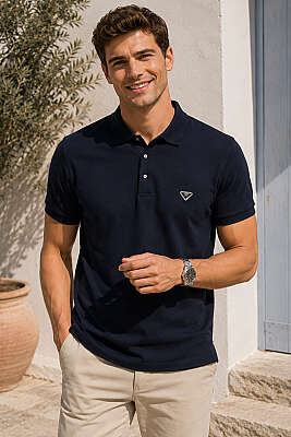 Çıtçıtlı Polo Yaka Erkek T-shirt Lacivert - HİT TİME
