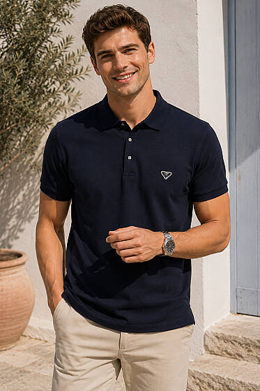 Çıtçıtlı Polo Yaka Erkek T-shirt Lacivert - Erkek T-shirt
