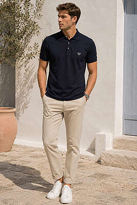 Çıtçıtlı Polo Yaka Erkek T-shirt Lacivert - Erkek T-shirt