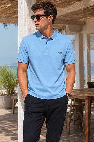 Çıtçıtlı Polo Yaka Erkek T-shirt Mavi - Erkek T-shirt