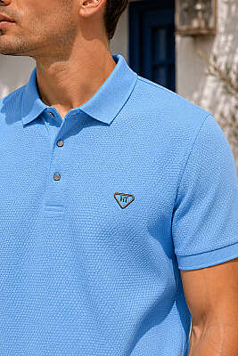 Çıtçıtlı Polo Yaka Erkek T-shirt Mavi - Erkek T-shirt