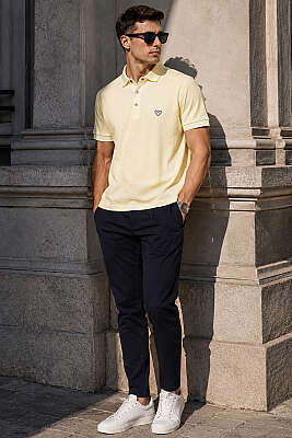 Çıtçıtlı Polo Yaka Erkek T-shirt Sarı - Erkek T-shirt