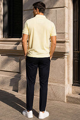 Çıtçıtlı Polo Yaka Erkek T-shirt Sarı - Erkek T-shirt