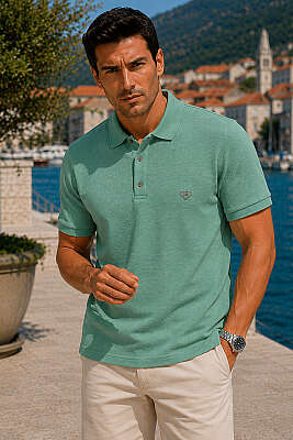 Çıtçıtlı Polo Yaka Erkek T-shirt Yosun Yeşili - HİT TİME