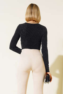 Çıtçıtlı Simli Body Siyah - Yılın Fırsatı