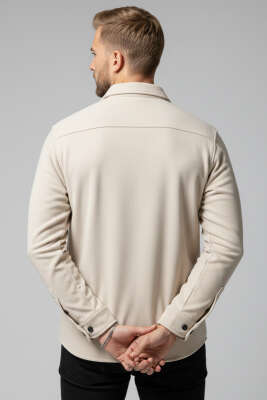 Çıtçıtlı Süet Erkek Gömlek Bej - Erkek Gömlek