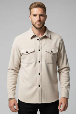 Çıtçıtlı Süet Erkek Gömlek Bej 