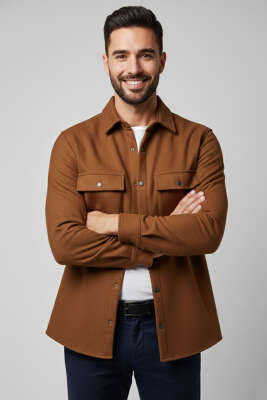 Çıtçıtlı Süet Erkek Gömlek Taba - WİPEOUT