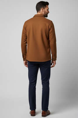 Çıtçıtlı Süet Erkek Gömlek Taba - Erkek Gömlek