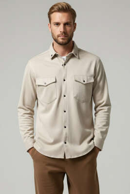 Çıtçıtlı Süet Erkek Gömlek Taş 