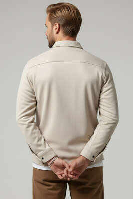 Çıtçıtlı Süet Erkek Gömlek Taş - Erkek Gömlek
