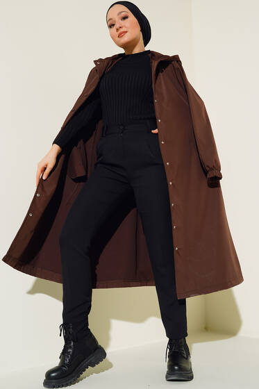 Çıtçıtlı Trençkot Kahve - Trençkot