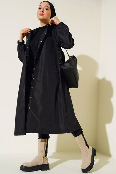 Çıtçıtlı Trençkot Siyah - Trençkot