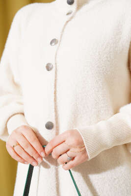 Çıtçıtlı Uzun Angora Hırka Bej - Triko Hırka