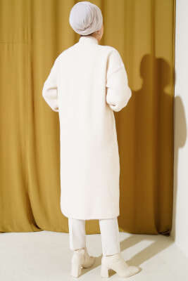 Çıtçıtlı Uzun Angora Hırka Bej - Triko Hırka