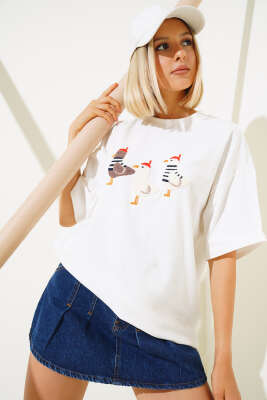 Civciv Nakışlı T-shirt Ekru - SEYLAN