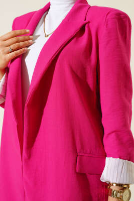 Çizgi Astarlı Blazer Ceket Fuşya - Yeni Sezon Kadın Ceket