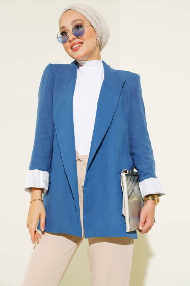 Çizgi Astarlı Blazer Ceket İndigo - Ceket