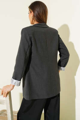 Çizgi Astarlı Düğmeli Blazer Ceket Antrasit - Kadın Giyim Modelleri