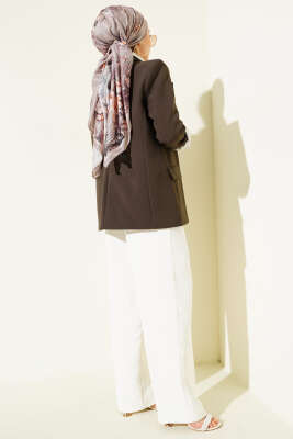 Çizgi Astarlı Kruvaze Yaka Blazer Ceket Kahve - Ceket