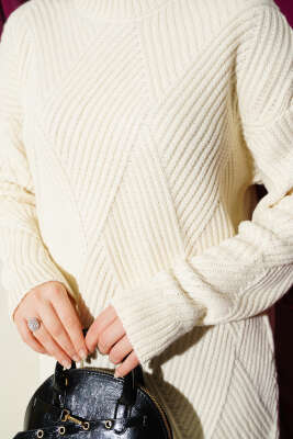 Çizgi Baklava Desen Triko Tunik Bej - Günün Seçilenleri